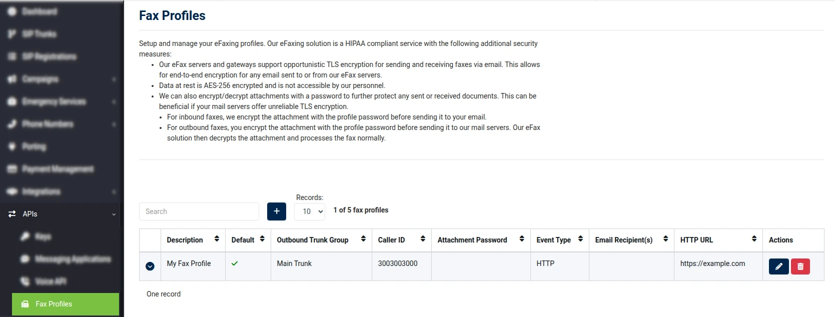 Fax Profiles Configuration