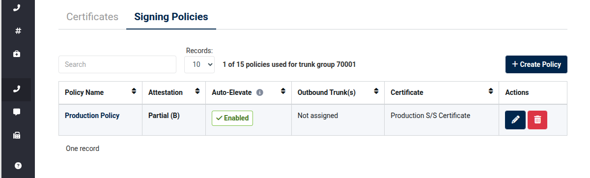 Policies Table