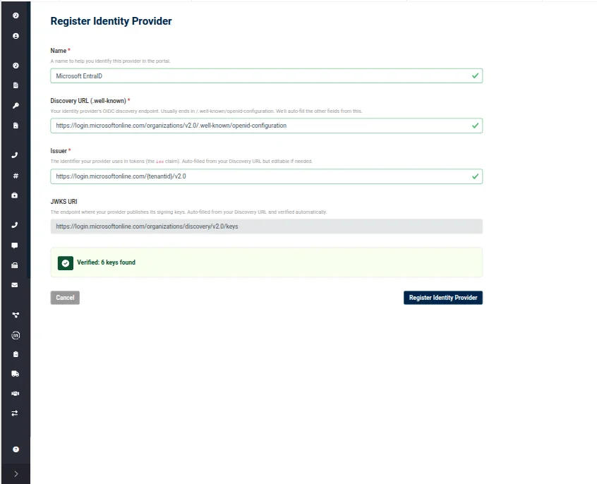 Register Identity Provider